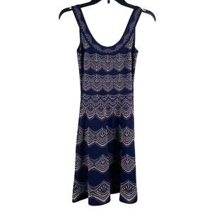 BCBGMAXAZRIA Knit Cyndi Dress Sleeveless Fit & Flare Navy Combo Size XXS